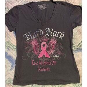 Hard Rock Cafe Women's Fit Love‎ All Serve All Nashville Pink Ribbon Tee, Large